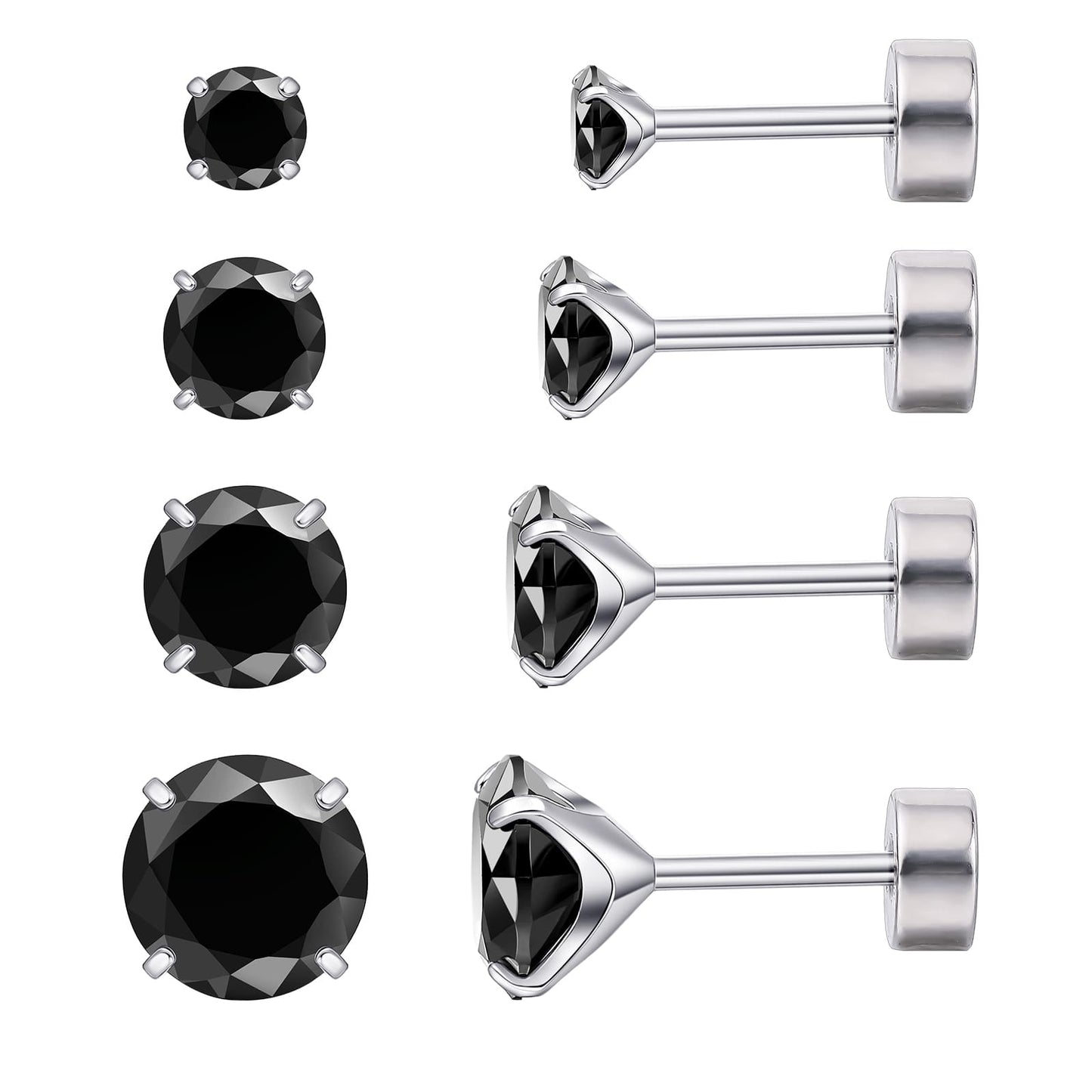 Orecchini piatti cartilagine titanio F136 Limerencia ipoallergenici con zircone perla opale, gioielli piercing elica confezione 4 paia 3-6mm da donna