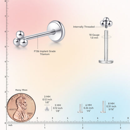 Limerencia 18G Reintitan Piercingschmuck, G23 hypoallergene Flachboden-Stecker mit Innengewinde, geeignet für Tragus, Helix, Knorpel, Conch, Medusa-, Lippen- und Labret-Piercing für Damen und Herren / 3 Kugelaufsätze