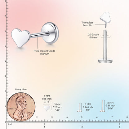Limerencia Titan-Stecker mit Flachboden ohne Gewinde, 20G Druckverschluss-Einsteckpiercing für Knorpel, Tragus, Labret, Lippe, Medusa und Conch, hypoallergener Körperschmuck für Damen und Herren