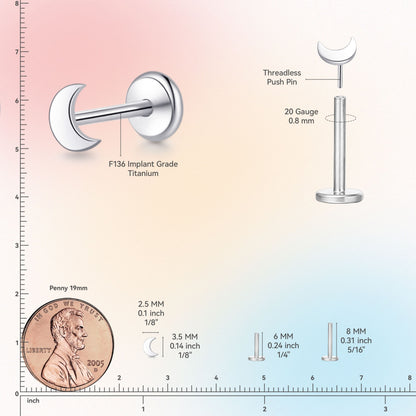 Limerencia Titan-Stecker mit Flachboden ohne Gewinde, 20G Druckverschluss-Einsteckpiercing für Knorpel, Tragus, Labret, Lippe, Medusa und Conch, hypoallergener Körperschmuck für Damen und Herren
