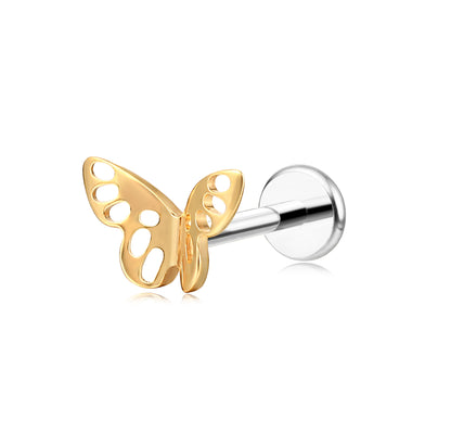 Limerencia Piercingschmuck aus reinem Titan F136, hypoallergen, mit flacher Rückseite, innenliegendes Gewinde, Ohrstecker 18g für Knorpel/Tragus/Helix/Conch/Nase/Lippe (Schmetterling 1 Stk.)