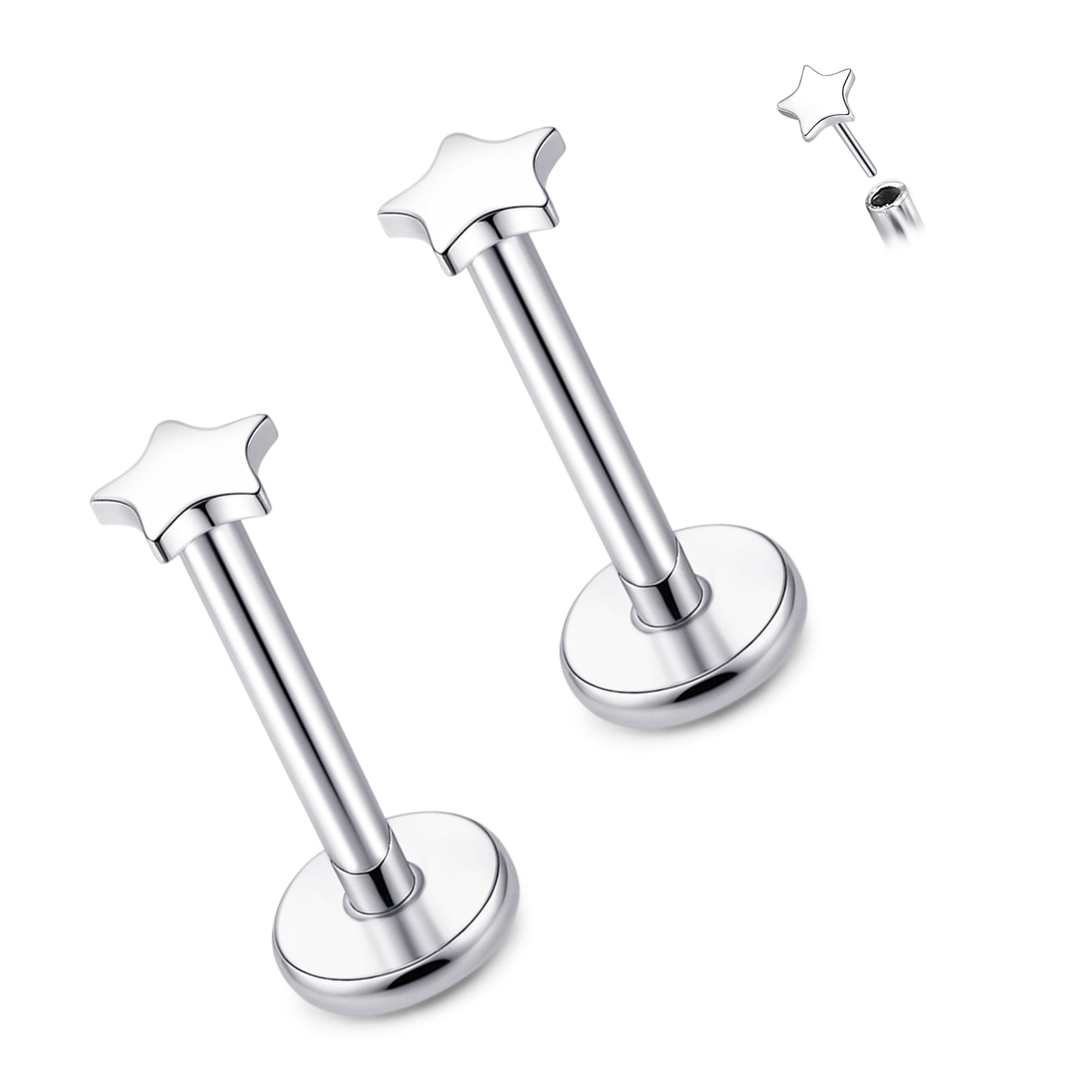 Limerencia Titan-Stecker mit Flachboden ohne Gewinde, 20G Druckverschluss-Einsteckpiercing für Knorpel, Tragus, Labret, Lippe, Medusa und Conch, hypoallergener Körperschmuck für Damen und Herren