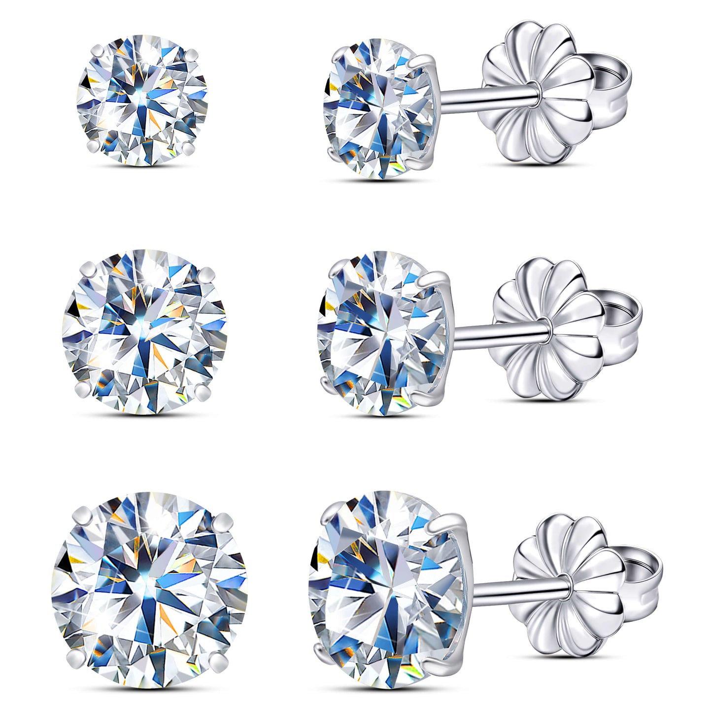 Pendientes de tuerca de moissanita Limerencia, 3 pares de pendientes con cierre de tornillo de titanio, pendientes de moissanita sintética color D pureza VVS1, titanio puro G23 hipoalergénico para mujer y hombre con oídos sensibles