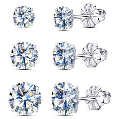 Pendientes de tuerca de moissanita Limerencia, 3 pares de pendientes con cierre de tornillo de titanio, pendientes de moissanita sintética color D pureza VVS1, titanio puro G23 hipoalergénico para mujer y hombre con oídos sensibles