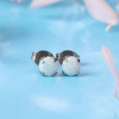 Limerencia G23 Hypoallergene Ohrstecker aus reinem Titan, Opal-/Mondstein-/Katzenaugen-/Blau-Türkis-Ohrstecker, F136 Implantatqualität|Zarter Schmuck für empfindliche Ohren (5 mm, Weißer Opal)