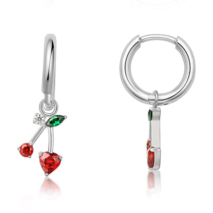 Boucles d'oreilles Huggie pendantes légères en titane pur hypoallergénique Limerencia pour femme, barre verticale, croix, lune, éclair, boucles fines – Zircone cerise rouge