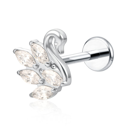 limerencia Pendiente de tuerca de titanio puro F136 hipoalergénico para piercing, con rosca interna y parte trasera plana, calibre 18 para cartílago/trago/hélice/caracola/nariz/labio (cisne, 1 unidad)