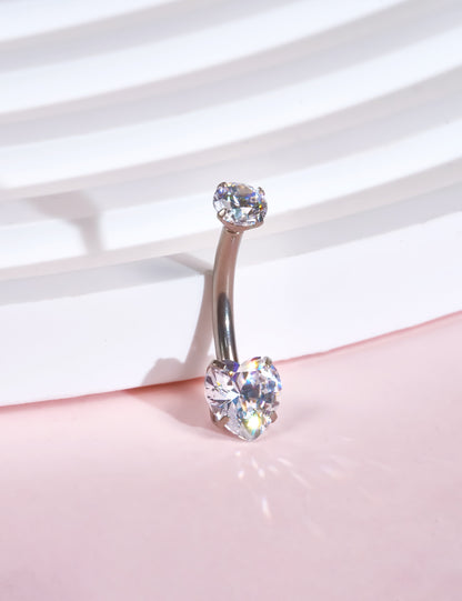 Anello ombelicale Limerencia 14G in titanio G23 con piccolo zircone a goccia, piercing ombelicale filettato interno da 10 mm (10 mm, piccolo cuore)