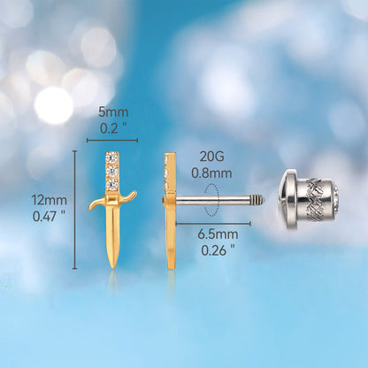 Limerencia Hypoallergene G23 Implantatqualität Titan Schraubverschluss Ohrringe Tragus 20G Helix F136 Piercingstecker für empfindliche Ohren Knorpel (Schwert)