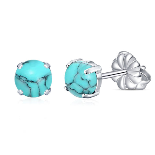 Limerencia G23 Aretes Hipoalergénicos de Titanio Puro, Aretes de Ópalo/Piedra Lunar/Ojo de Gato/Turquesa Azul, Grado Implante F136 | Joyería Delicada para Orejas Sensibles (5mm, Turquesa)