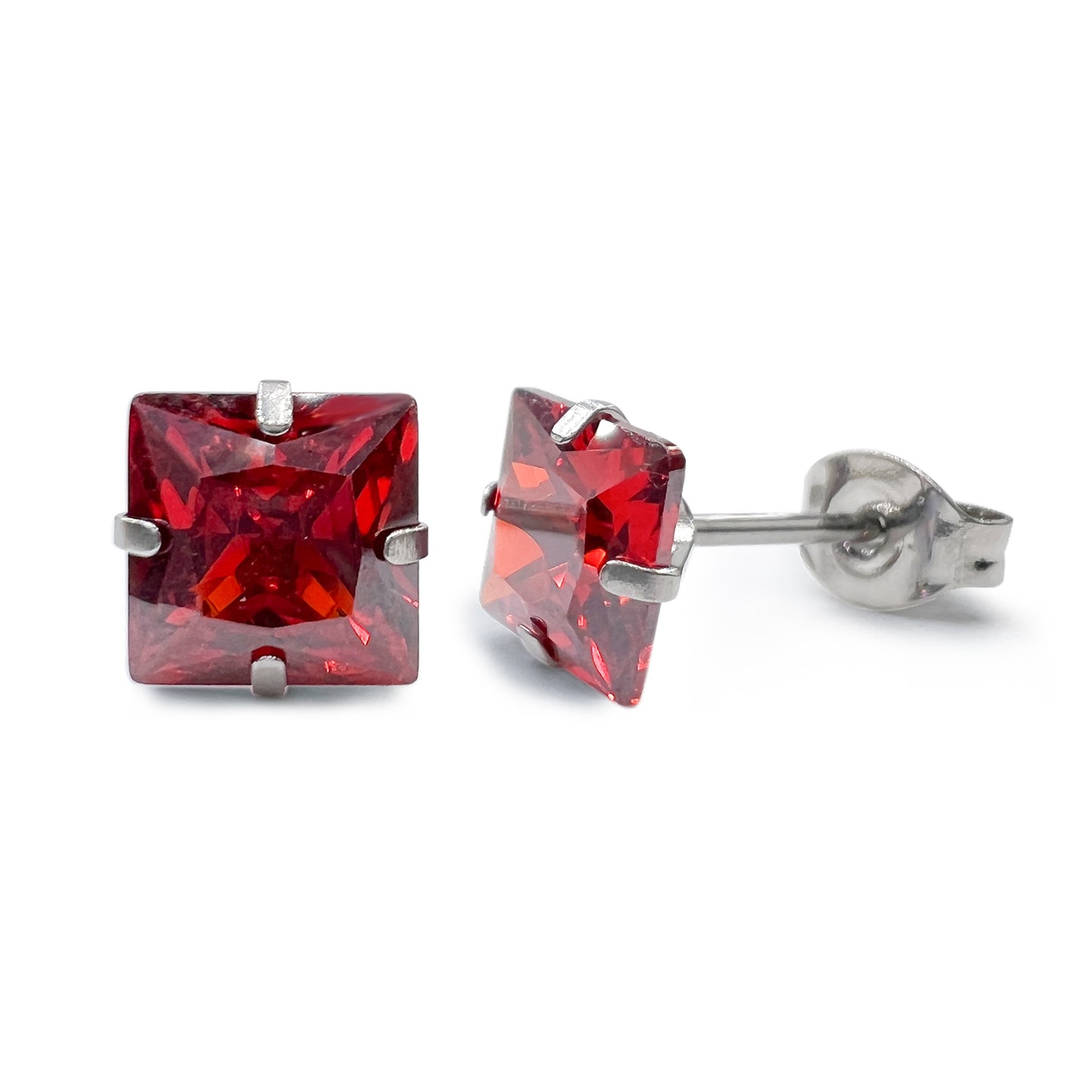 Titanium earrings, hypoallergenic earrings, pure titanium medical implant grade, suitable for sensitive ears with birthstone crystals CZ simulated diamonds (Garnet Red)