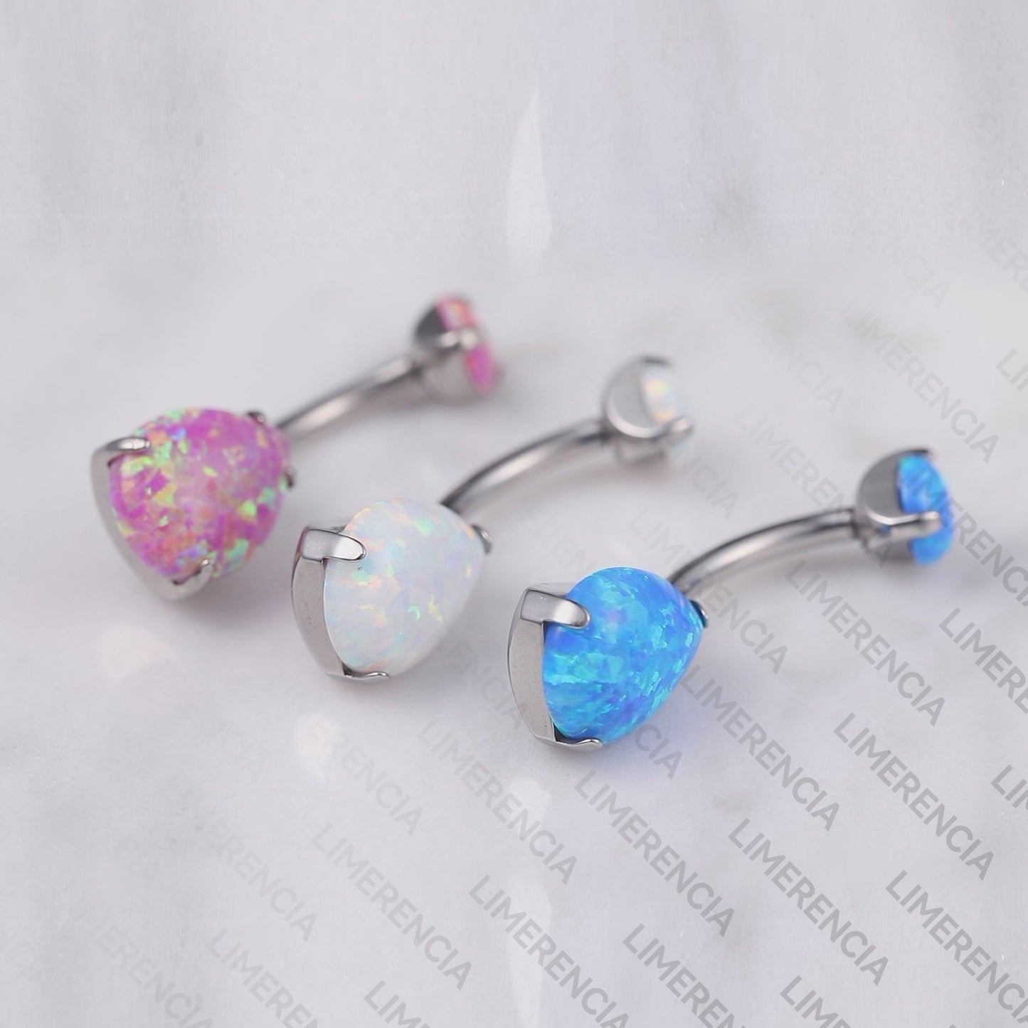 limerencia G23 Titanium Belly Button Rings hypoallergenic medical implant grade 14G Teardrop CZ Belly Navel Rings Piercing Belly Bars (Opal White)