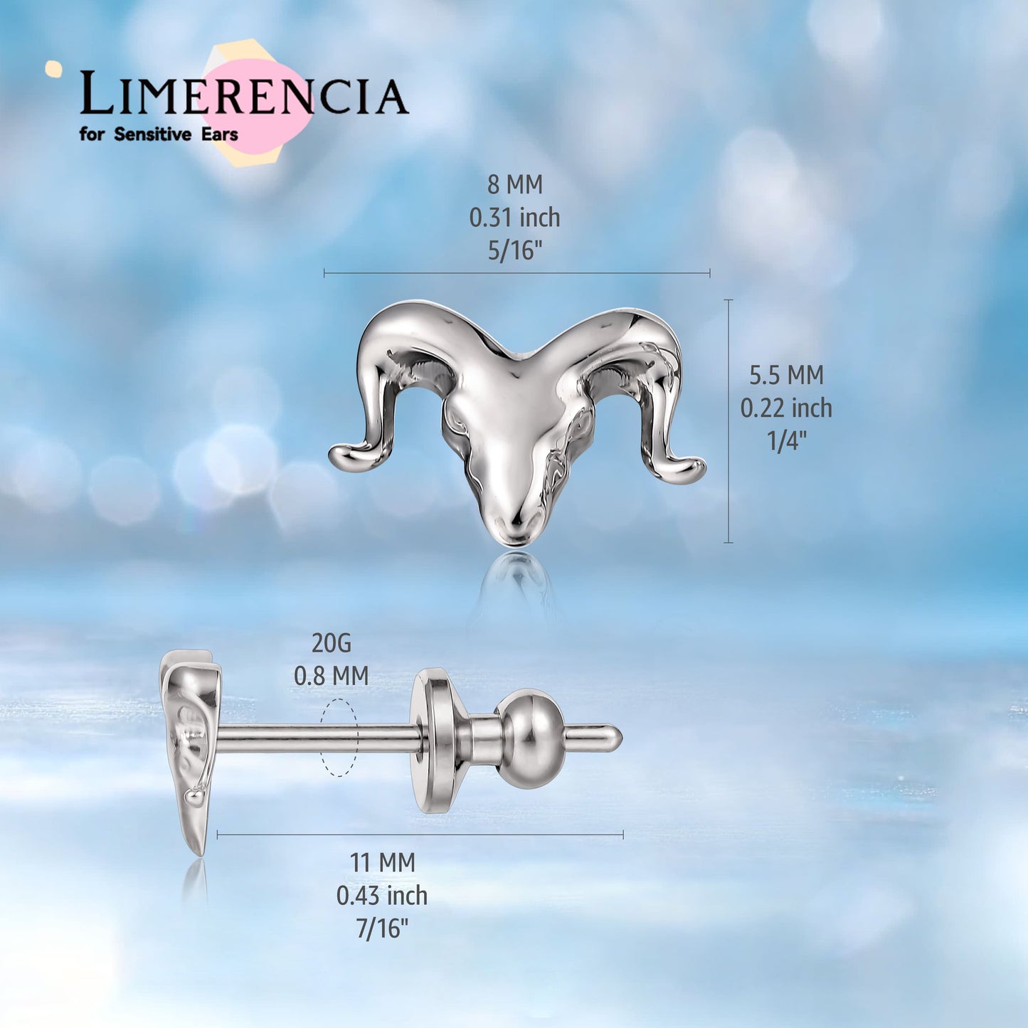 Limerencia F136 Reintitan Hypoallergen Implantatqualität Ohrstecker, G23 Kleine zierliche Zirkonia Ohrringe für empfindliche Ohren von Frauen (Kuhkopf)