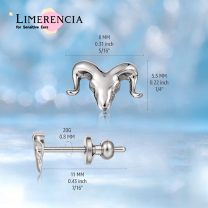 Limerencia F136 Reintitan Hypoallergen Implantatqualität Ohrstecker, G23 Kleine zierliche Zirkonia Ohrringe für empfindliche Ohren von Frauen (Kuhkopf)