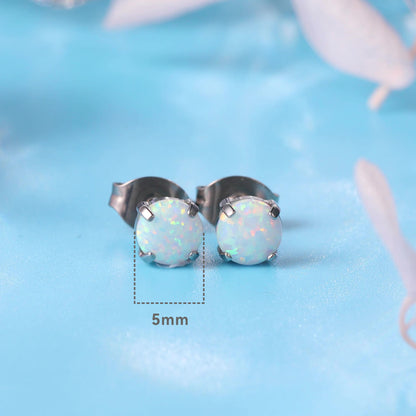 Limerencia G23 Hypoallergene Ohrstecker aus reinem Titan, Opal-/Mondstein-/Katzenaugen-/Blau-Türkis-Ohrstecker, F136 Implantatqualität|Zarter Schmuck für empfindliche Ohren (5 mm, Weißer Opal)