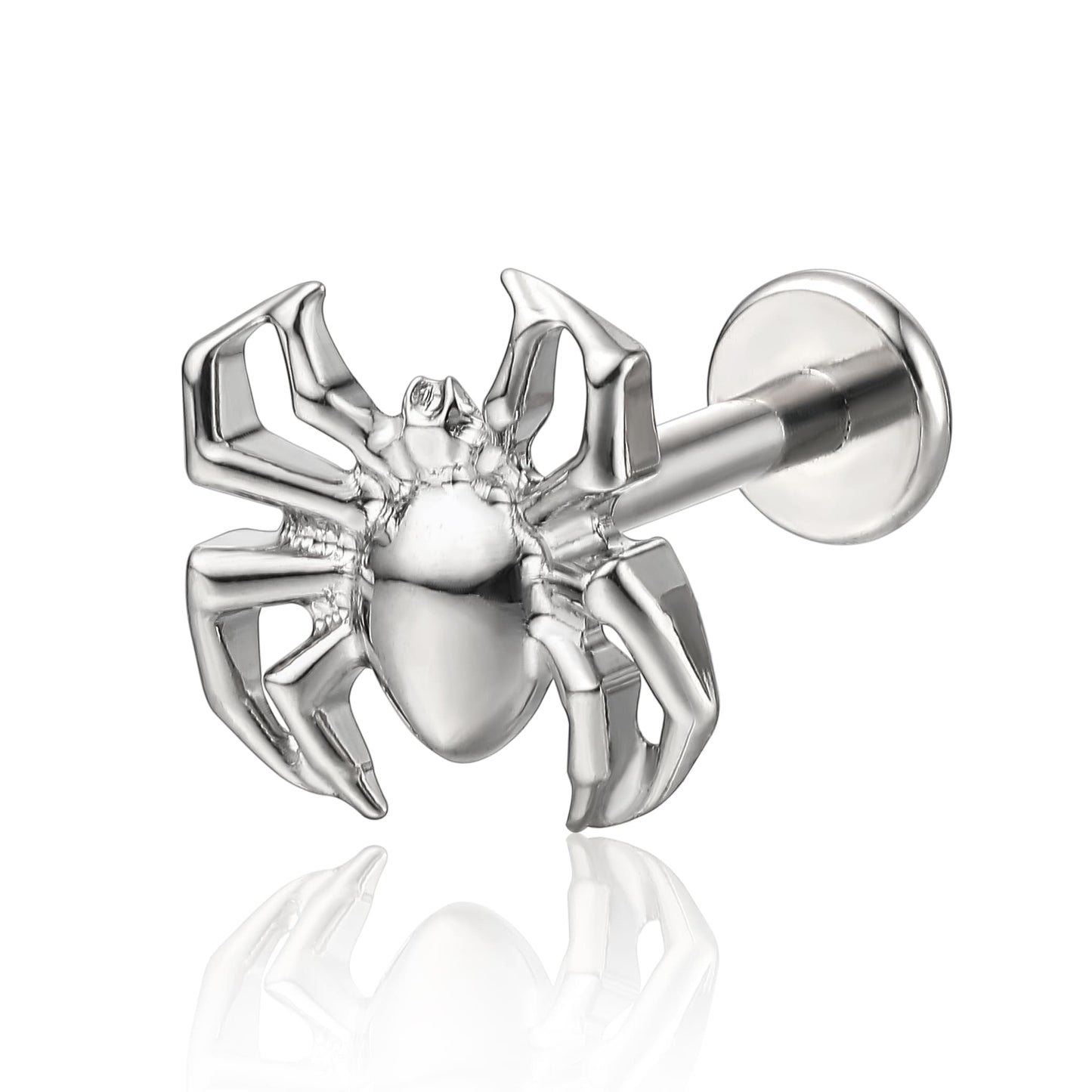 Limerencia Piercing Ragno in Titanio ASTM F136 18G, Orecchino a Perno Retro Piatto con Filettatura Interna 6mm 8mm 10mm per Trago, Helix, Conchiglia, Cartilagine, Naso e Labbro – 1 Pezzo