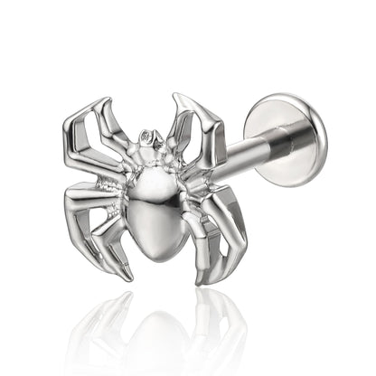 Limerencia Piercing Ragno in Titanio ASTM F136 18G, Orecchino a Perno Retro Piatto con Filettatura Interna 6mm 8mm 10mm per Trago, Helix, Conchiglia, Cartilagine, Naso e Labbro – 1 Pezzo