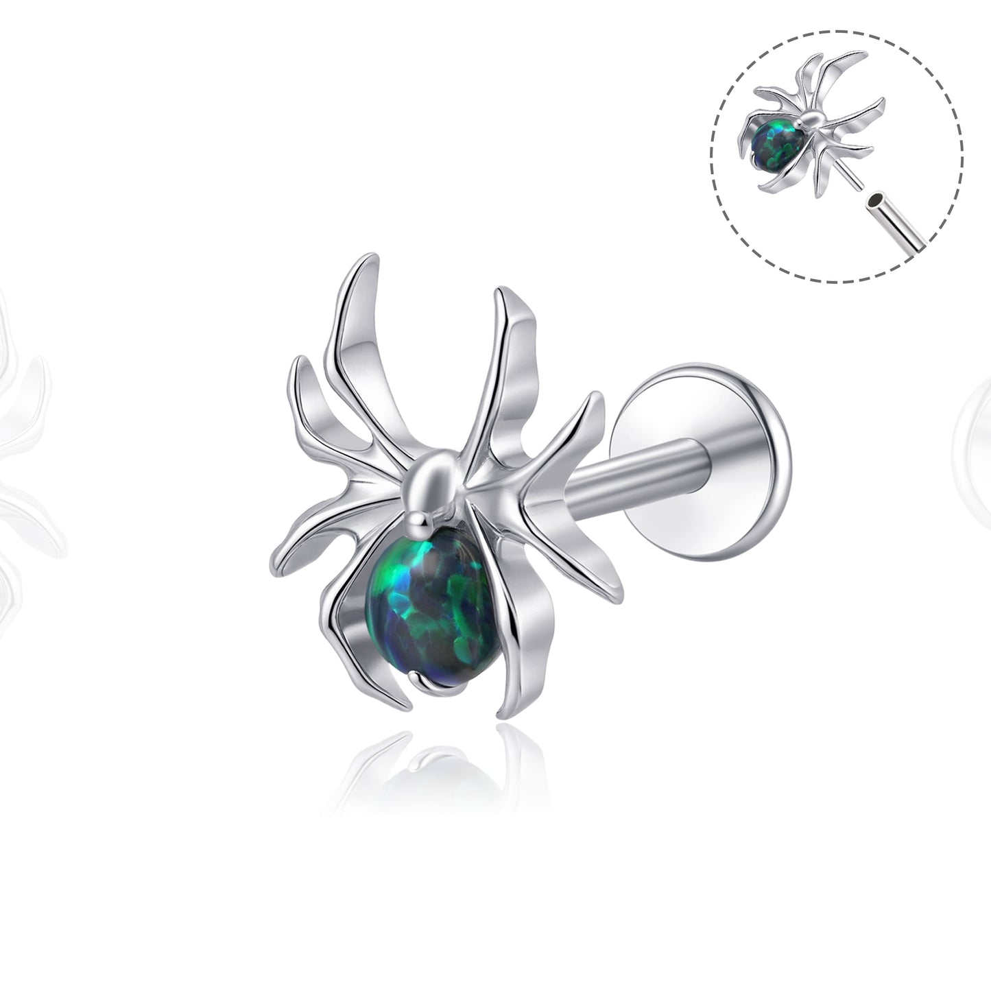 Limerencia 20G hypoallergene Flachboden-Push-Pin-Stecker, titanener Piercingschmuck für Conch, Nase, Helix und Tragus, implantatgeeigneter gewindefreier Druckverschluss-Stecker für Damen und Herren (1 Stück)/Spinnenaufsatz