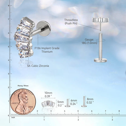 limerencia G23 Hipoalergénicos Aretes de Perno Plano de 18 g | Aretes de titanio de grado de implante F136 Press Fit sin rosca a presión para cartílago, hélice, labret, labio, Monroe, tragus