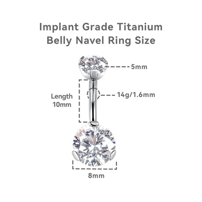 Limerencia Anneaux de nombril en titane G23, grade implant médical hypoallergénique, barre de piercing ombilical 14G avec zircon cubique forme goutte d’eau (Blanc)
