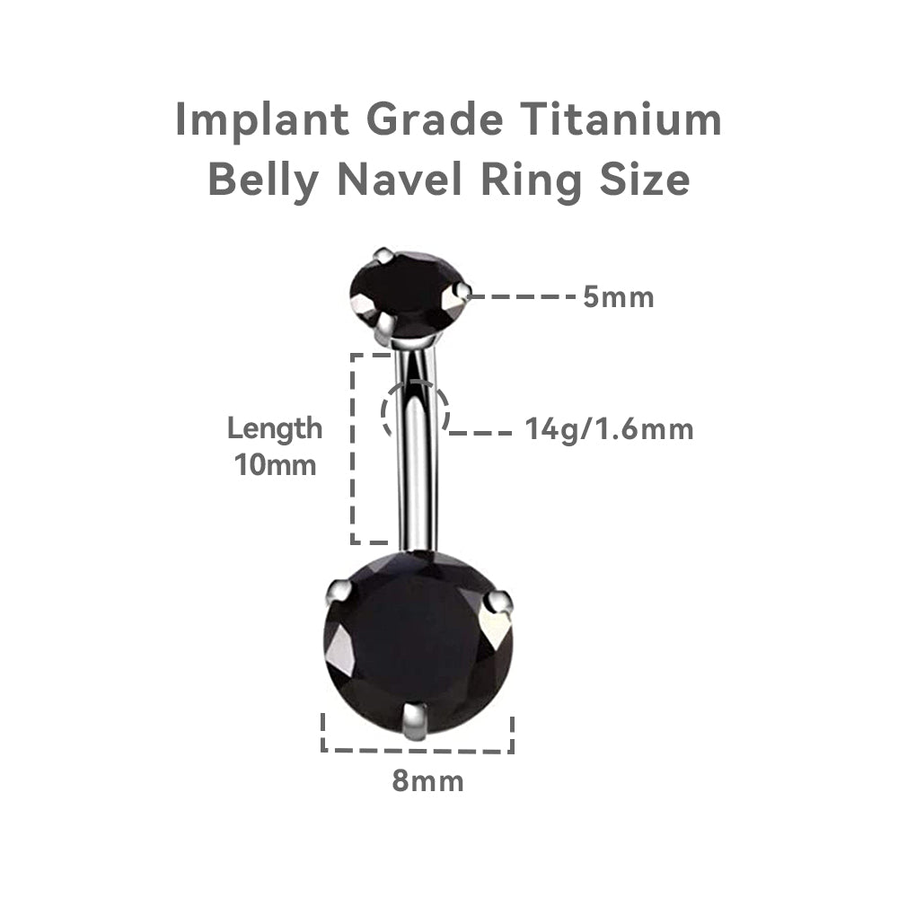 limerencia G23 Titanium Belly Button Rings hypoallergenic medical implant grade 14G Teardrop CZ Belly Navel Rings Piercing Belly Bars (Black)