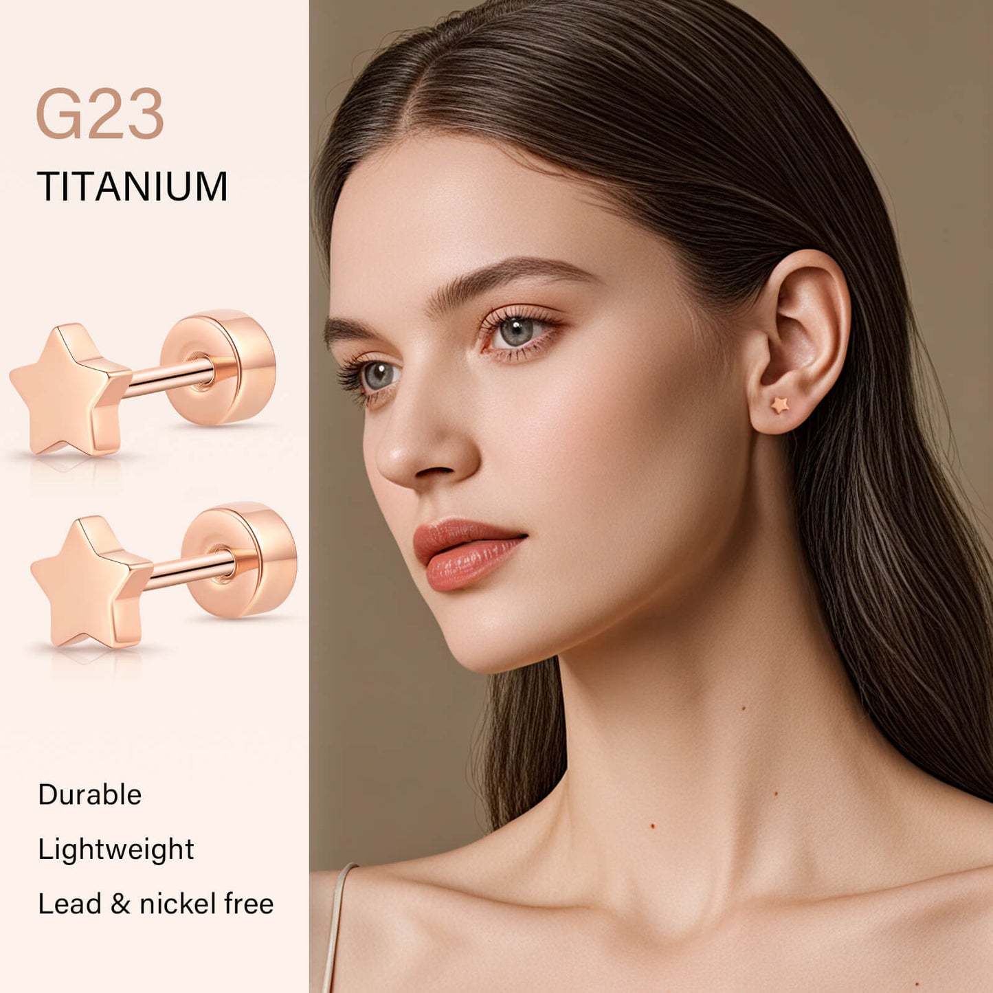 Limerencia Titan-Flachverschluss-Ohrstecker, hypoallergene Herz-/Stern-Schraubverschluss-Ohrstecker für Damen und Herren, klassische 5mm Schlafohrstecker für Knorpel und Ohrläppchen
