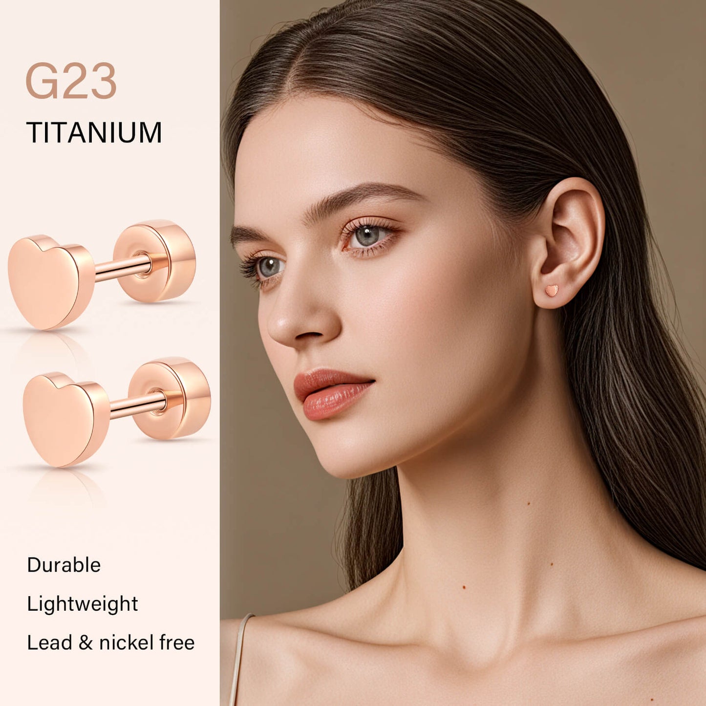 Limerencia Titan-Flachverschluss-Ohrstecker, hypoallergene Herz-/Stern-Schraubverschluss-Ohrstecker für Damen und Herren, klassische 5mm Schlafohrstecker für Knorpel und Ohrläppchen