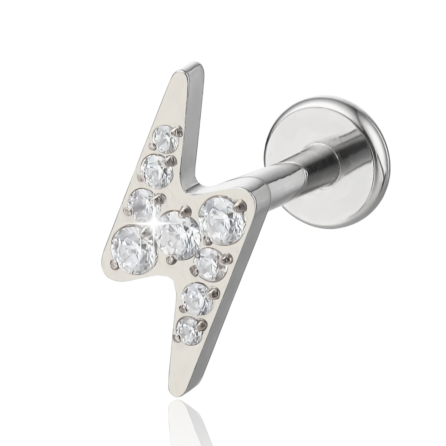 Limerencia Piercing Fulmine in Titanio ASTM F136 18G, Orecchino a Perno Retro Piatto con Filettatura Interna 6mm 8mm 10mm per Trago, Helix, Conchiglia, Cartilagine, Naso e Labbro – 1 Pezzo