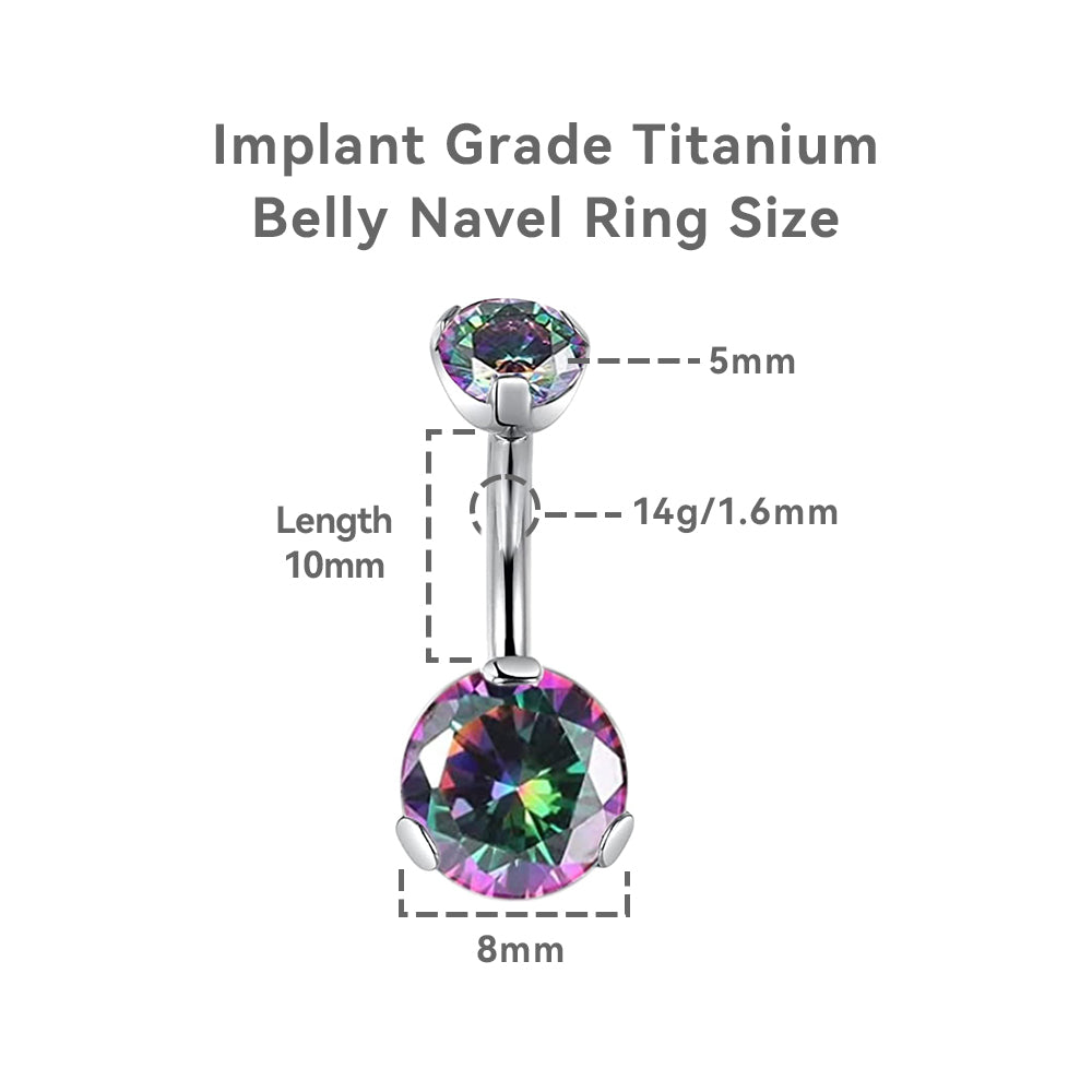 limerencia G23 Titanium Belly Button Rings hypoallergenic medical implant grade 14G Teardrop CZ Belly Navel Rings Piercing Belly Bars(Rainbow Quartz)