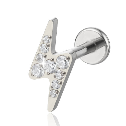 Limerencia ASTM F136 医療用チタン 稲妻ライトニングモチーフ フラットバックボディピアス 18G 6mm/8mm/10mm 内ネジ式 トラガス・ヘリックス・軟骨・ノーズ・リップ 1 個入り