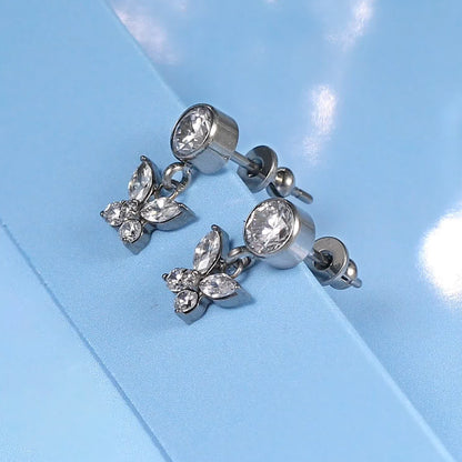 Limerencia orecchini pendenti a farfalla con zirconio cubico in titanio F136 G23 ipoallergenico per ragazze e donne (Bianco Trasparente)
