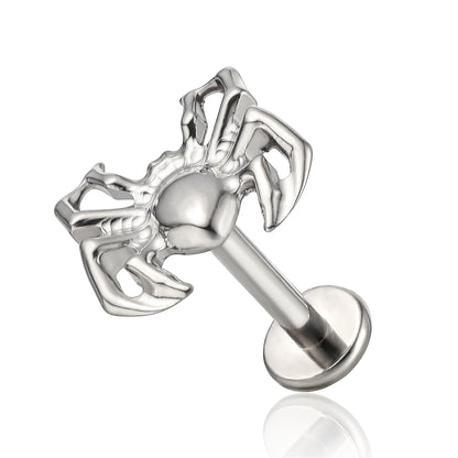 limerencia Hypoallergener Titan ASTM F136-18G 6mm 8mm 10mm Flat Back Intern Gewinde Ohrstecker Piercing Schmuck für Tragus Helix Conch Knorpel Nase Lippe (Spinne 1 Stk)