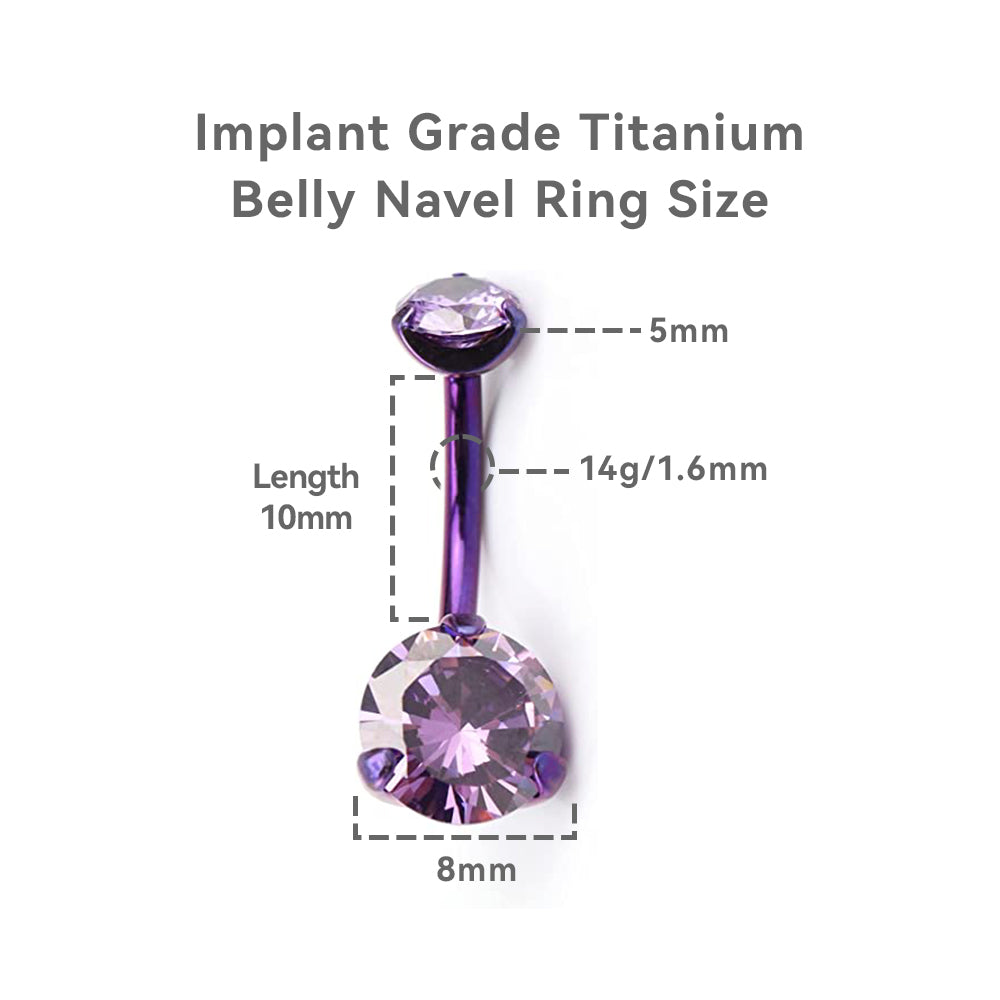 limerencia G23 Titanium Belly Button Rings hypoallergenic medical implant grade 14G Teardrop CZ Belly Navel Rings Piercing Belly Bars (Purple+Purple)