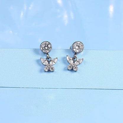 Limerencia orecchini pendenti a farfalla con zirconio cubico in titanio F136 G23 ipoallergenico per ragazze e donne (Bianco Trasparente)