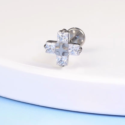 Limerencia gioielli piercing ipoallergenici in titanio F136 grado implantare, orecchini a perno con retro piatto e filettatura interna 18G, misure 6mm 8mm 10mm, adatti per trago, elice, conchiglia, cartilagine e labbro, modello Croce 1 pezzo
