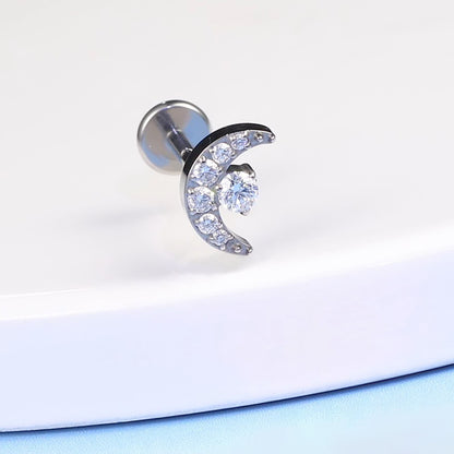 limerencia F136 Titan hypoallergener Piercingschmuck 18G 6mm 8mm 10mm für Tragus, Helix, Conch, Knorpel, Lippe, Implantat-Grade Flat Back Internally Threaded Stud Earrings (Mond 1 Stück)