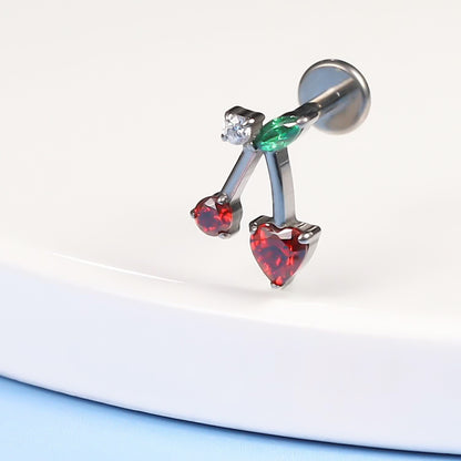 limerencia F136 Titan hypoallergener Piercingschmuck 18G 6mm 8mm 10mm für Tragus, Helix, Conch, Knorpel, Lippe, Implantatqualität Flacher Rücken Innen Gewindestift-Ohrringe (Kirsche 1 Stk.)