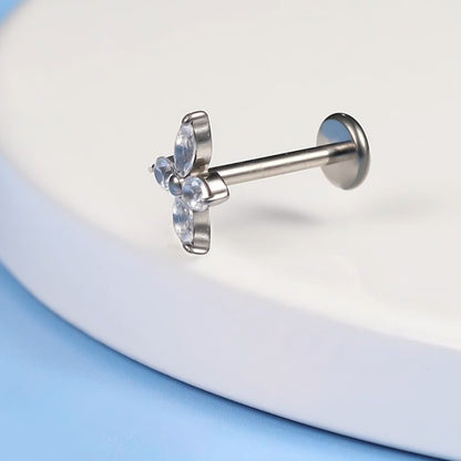 limerencia Joyería Hipoalergénica de Titanio Puro F136 para Perforaciones, Pendiente Stud de Rosca Interna con Parte Trasera Plana de 18g para Cartílago/Trago/Hélix/Concha/Nariz/Labio (flor 1 unidad)
