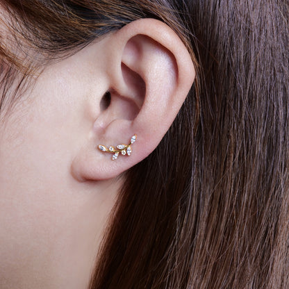 Limerencia F136 チタン低アレルギー キュービックジルコニアクライマー フラットバック内ネジ式スタッド 18G トラガス・ヘリックス・コンク・軟骨クローラーピアス レディース（J）