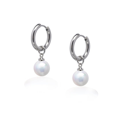 Limerencia Pendientes Hipoalergénicos de Titanio Puro con Postes Ligeros Colgantes Huggie para Mujer | Barra Vertical, Cruz, Luna, Rayo | Pendientes Delicados (Perla de 10 mm)