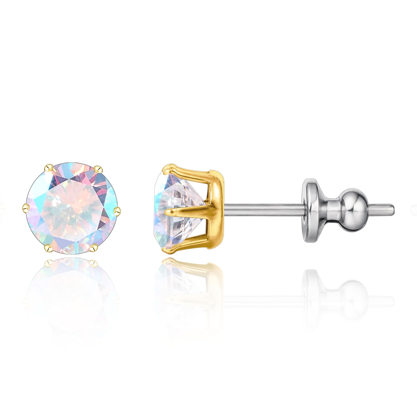 Pendientes de titanio Limerencia hipoalergénicos, tachas de grado implantado F136 con circón redondo, pendientes de seis garras para mujer y hombre con orejas sensibles