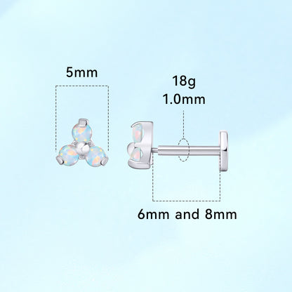 Limerencia G23 Boucles d'oreilles à dos plat 18G hypoallergéniques | Piercing en titane grade implant F136 sans filetage à emboîtement pour cartilage, hélix, labret, lèvre, Monroe et tragus - Opale Trinity