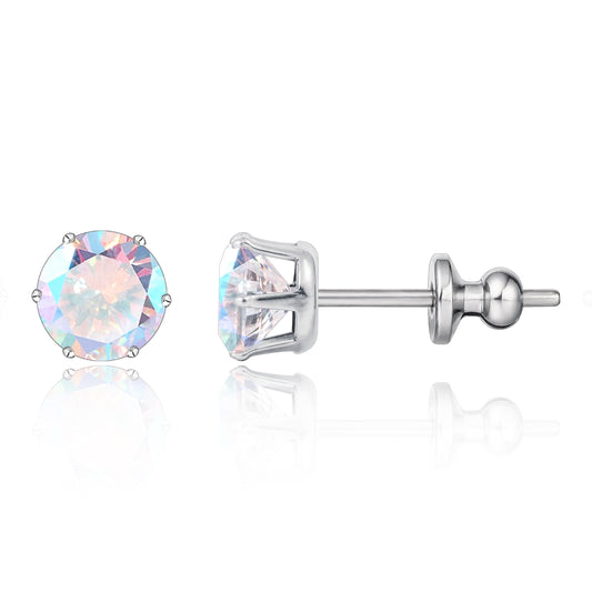 Pendientes de titanio Limerencia hipoalergénicos, tachas de grado implantado F136 con circón redondo, pendientes de seis garras para mujer y hombre con orejas sensibles