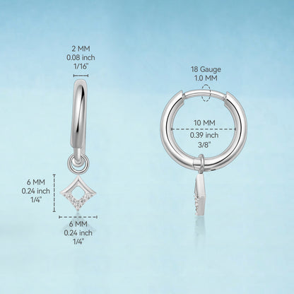 Limerencia Pendientes Colgantes Hipoalergénicos de Titanio Puro Ligero Tipo Huggie para Mujer, Barra Vertical, Cruz, Luna, Rayo, Pendientes Delicados (Circonita Cúbica Cuadrada)