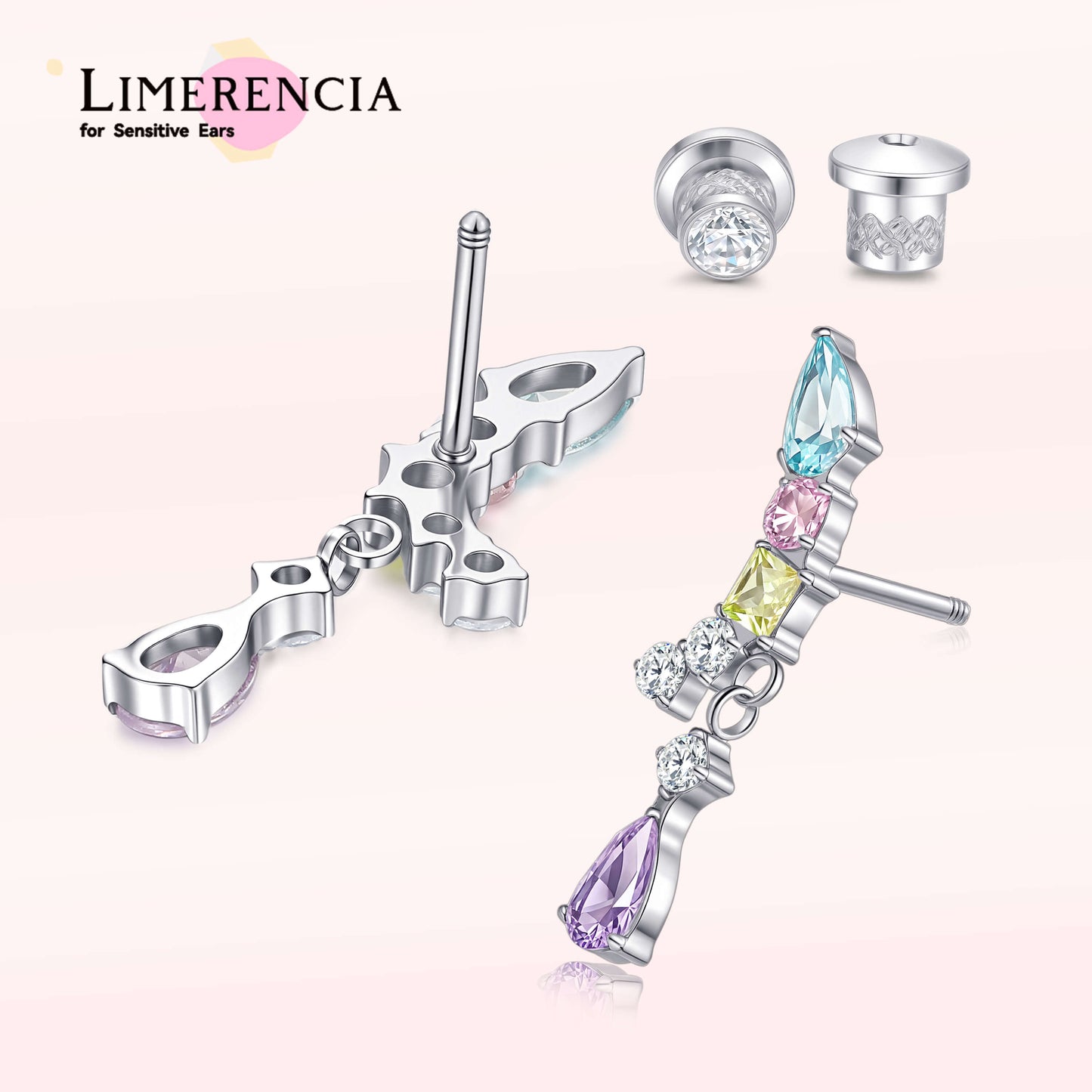 Limerencia Hypoallergenic Titanium Screw Back Earrings Implant Grade Cubic Zirconia G23 20G Ear Crawler Studs Earrings for Sensitive Ear Cartilage Jewelry/Colorful CZ Crawler