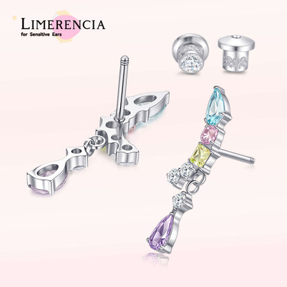 Limerencia Hypoallergenic Titanium Screw Back Earrings Implant Grade Cubic Zirconia G23 20G Ear Crawler Studs Earrings for Sensitive Ear Cartilage Jewelry/Colorful CZ Crawler