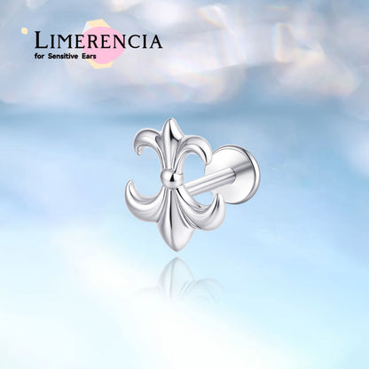 Limerencia 20G 低アレルギーフラット裏金ワンタッチピアス、インプラントグレード無ネジ押込式チタン製、コンク・鼻・ヘリックス・トラガス用 男女兼用（1 個入り）/ フルール・ド・リス