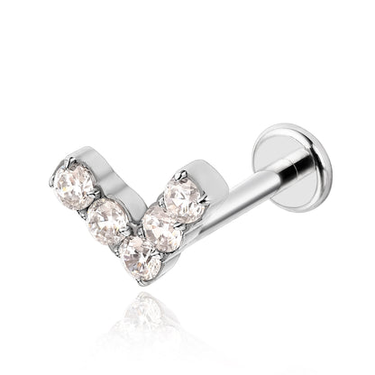 Limerencia Clou d'Oreille Forme en V, Titane Pur F136 Hypoallergénique, Filetage Interne Dos Plat 18G, Piercing pour Cartilage, Tragus, Hélix, Conque, Nez et Lèvre, 1 Pièce