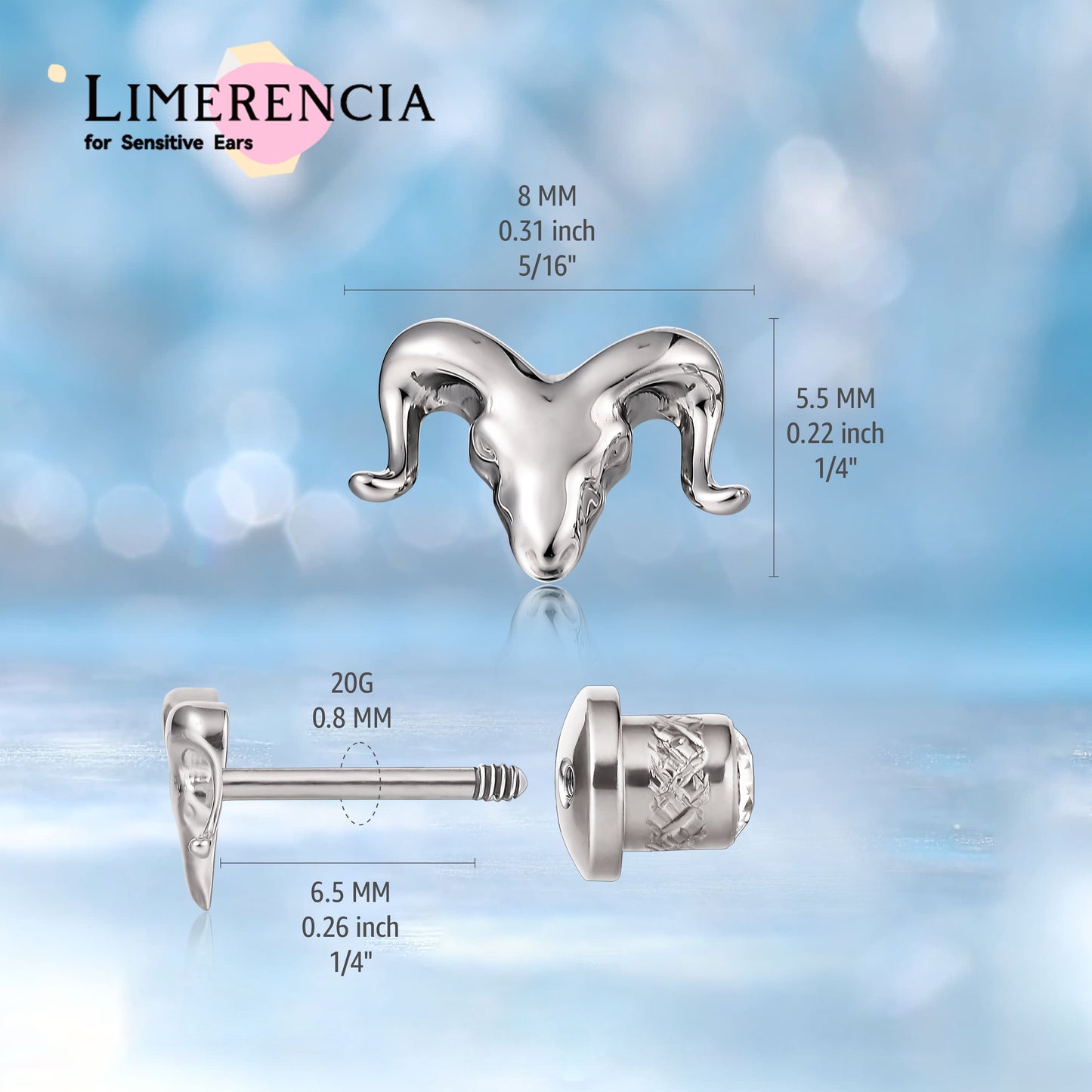 Orecchini a vite in titanio implantabile G23 Limerencia, piercing ipoallergenico F136 20G per cartilagine, trago ed elica orecchie sensibili, design testa di toro