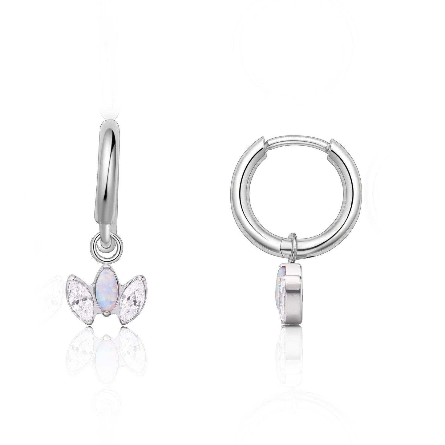 Limerencia Hypoallergene Ohrringe aus reinem Titan mit Stift und leichtem baumelndem Huggie-Design für Damen | Vertikaler Stab, Kreuz, Mond, Blitz | Zierliche Ohrringe (Zirkonia-Opal-Krone)